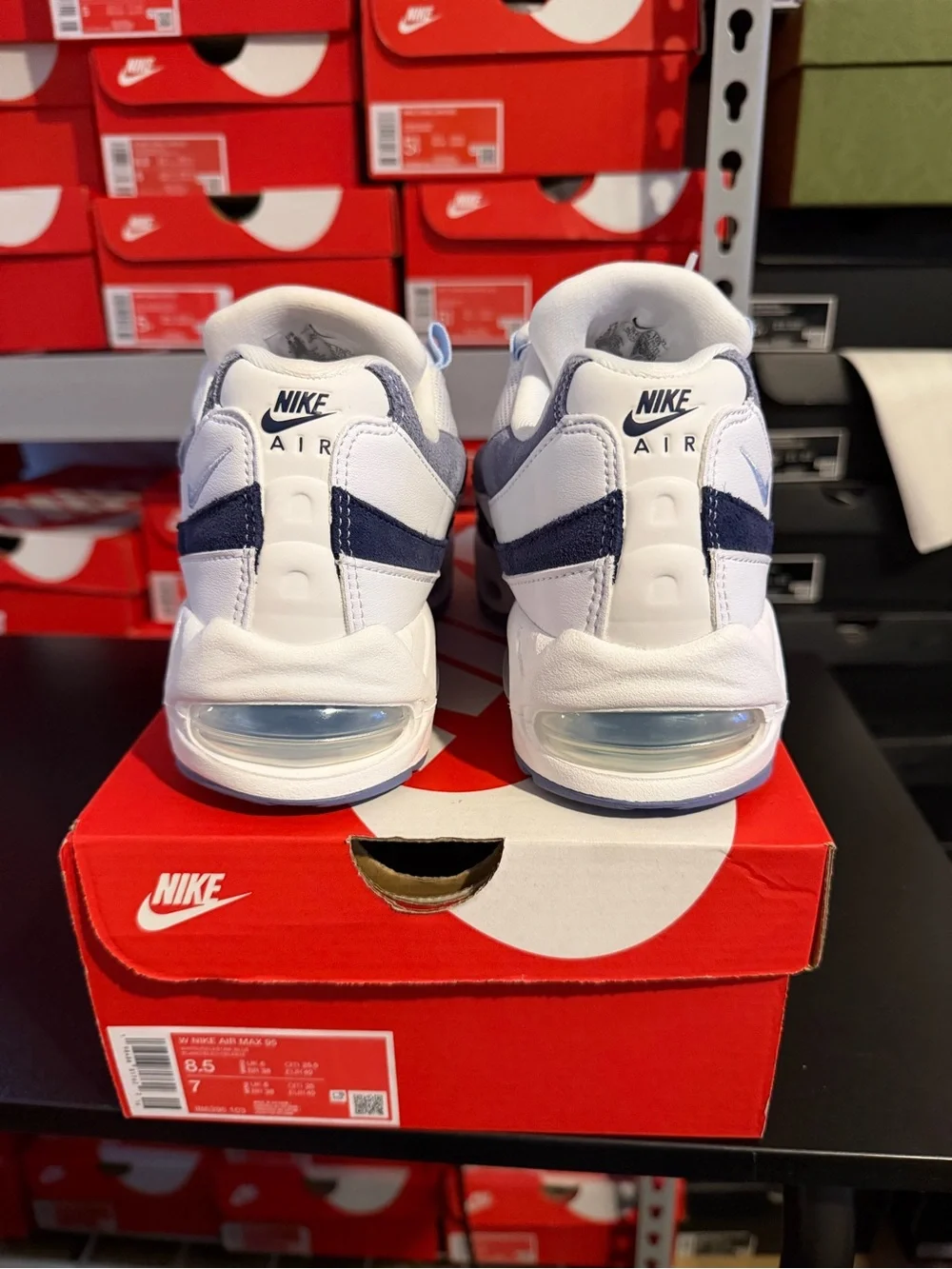 Nike Air Max 95 White with Light Blue and Navy Accents Women